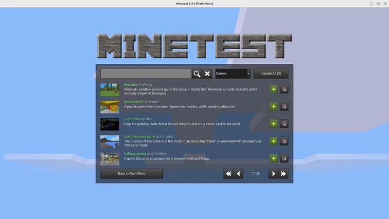 Liste des mods disponibles dans Minetest.