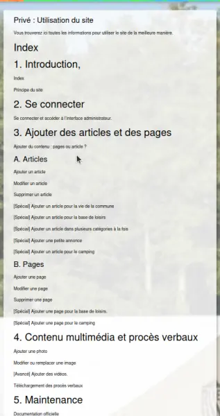 Index des tutoriels sur le site démo de Pouligny Notre-Dame.